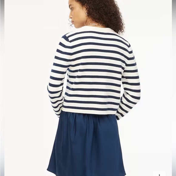 ✨ J.Crew Navy & White Striped Cardigan – Size M ✨ - Picture 3 of 9